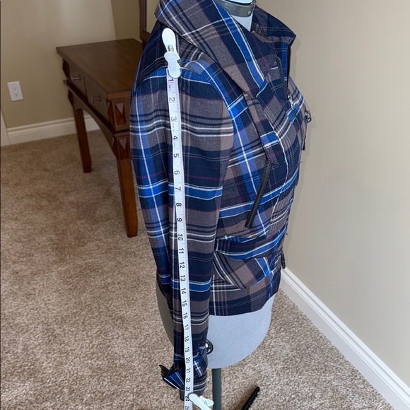 Le Chateau Blue and Brown Blazer with Plaid Pattern Tartan Biker Rocker - Picture 12 of 16